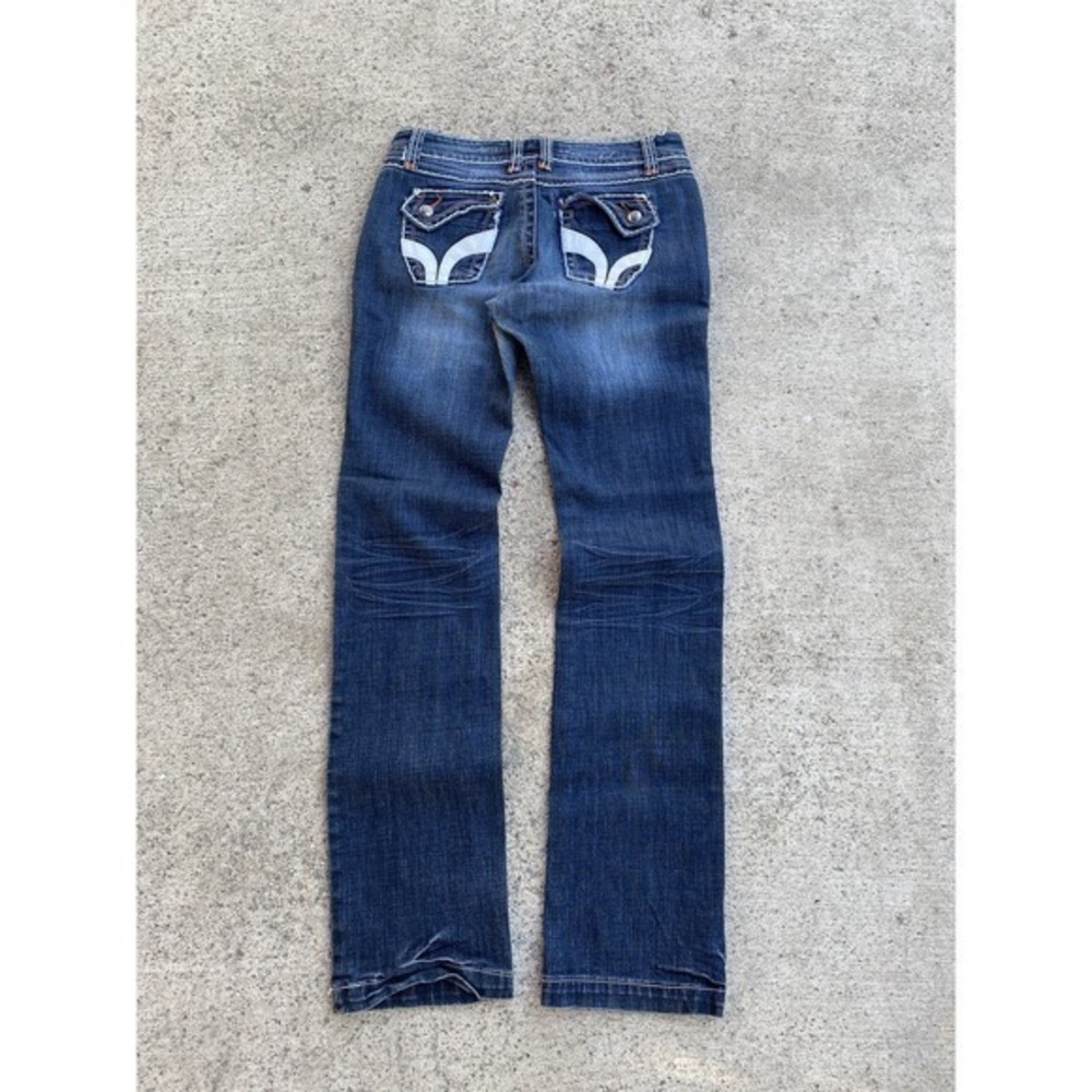 Itz Me Premium Jeans Womens Small Blue Bootcut Flap Pocket Distressed‎ Denim USA